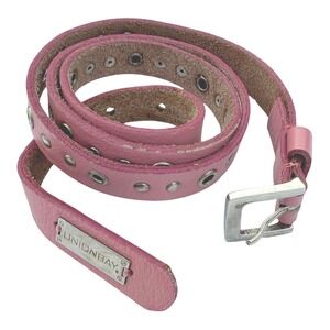 UNIONBAY‎ Pink Leather Thin Studded Silver Brass Buckle Adjustable Women Belt S